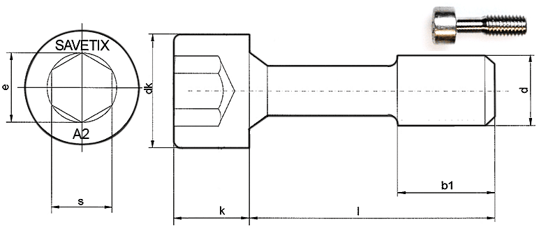 Savetix® oförlorbar cylinderskruv med smalt skaft, cylinderhuvud enligt DIN 912 – Tekniska data